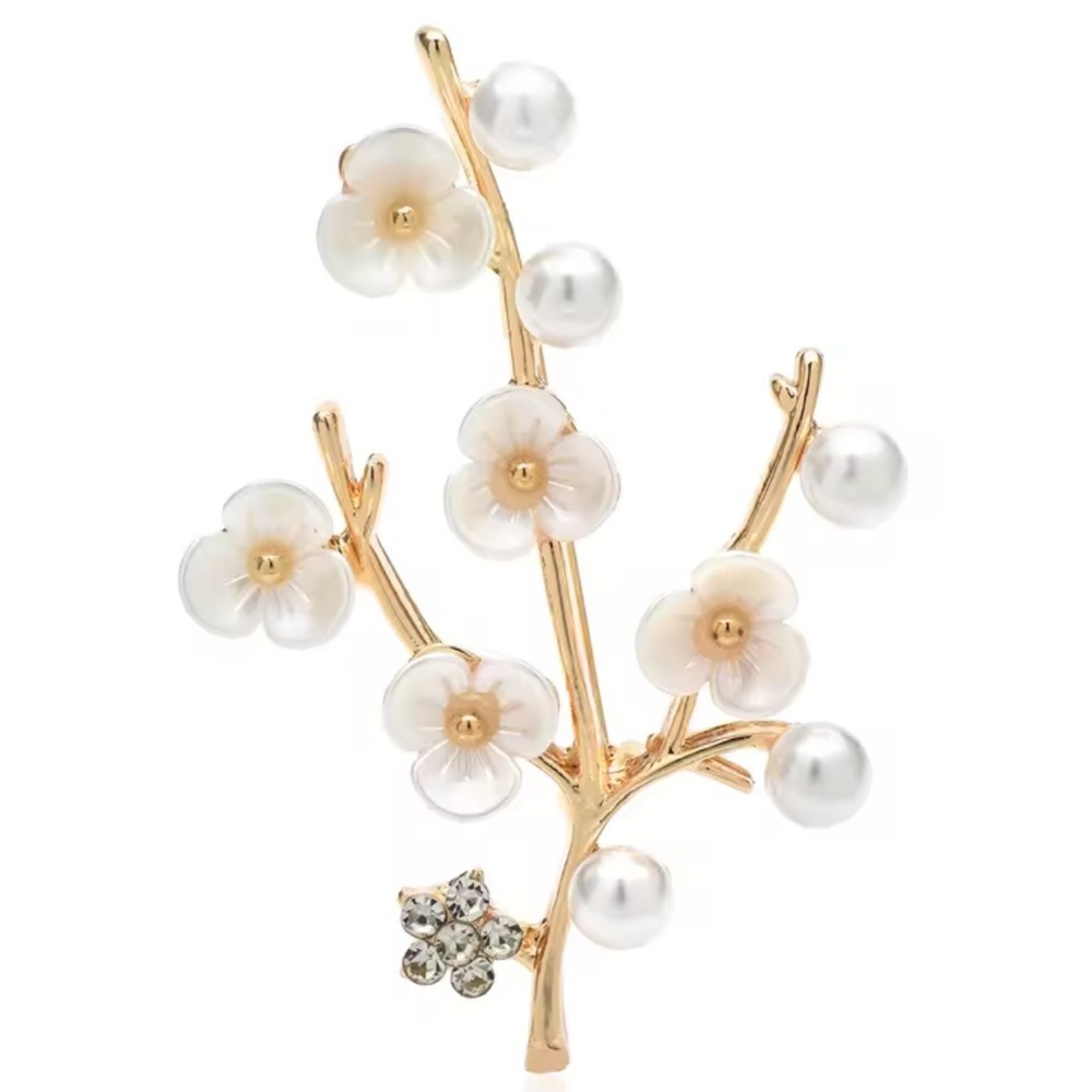 Cherry Gold Blossom Pearl Branch Brooch